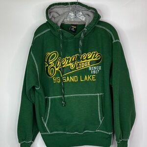 Evergreen Lodge Big Sand Lake Green Hooded Sweatshirt Size Medium